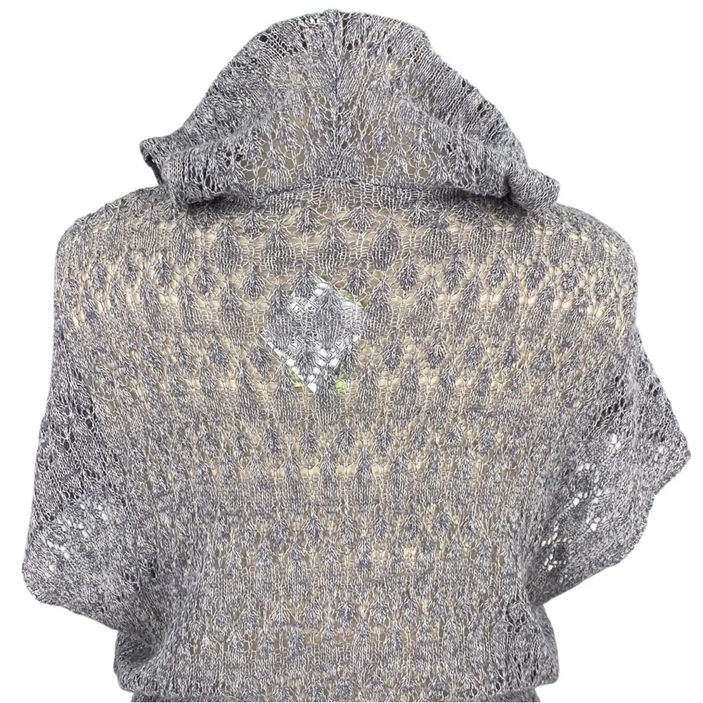 Anthropologie Moth Pointelle Slate Gray Linen Blend Lace Knit Hooded Sweater - Picture 10 of 16